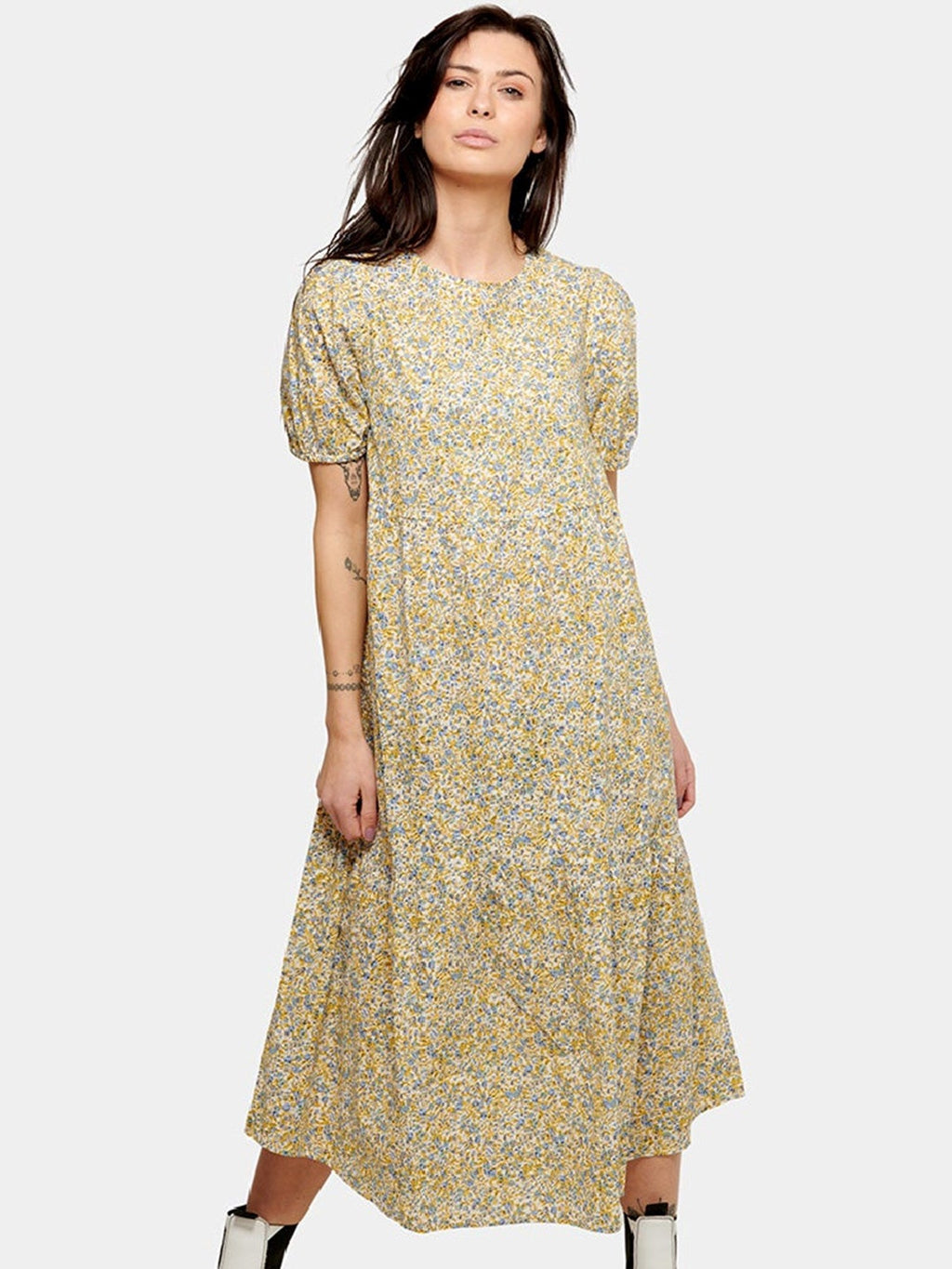 Robe longue Sovie - floral bleu et jaune