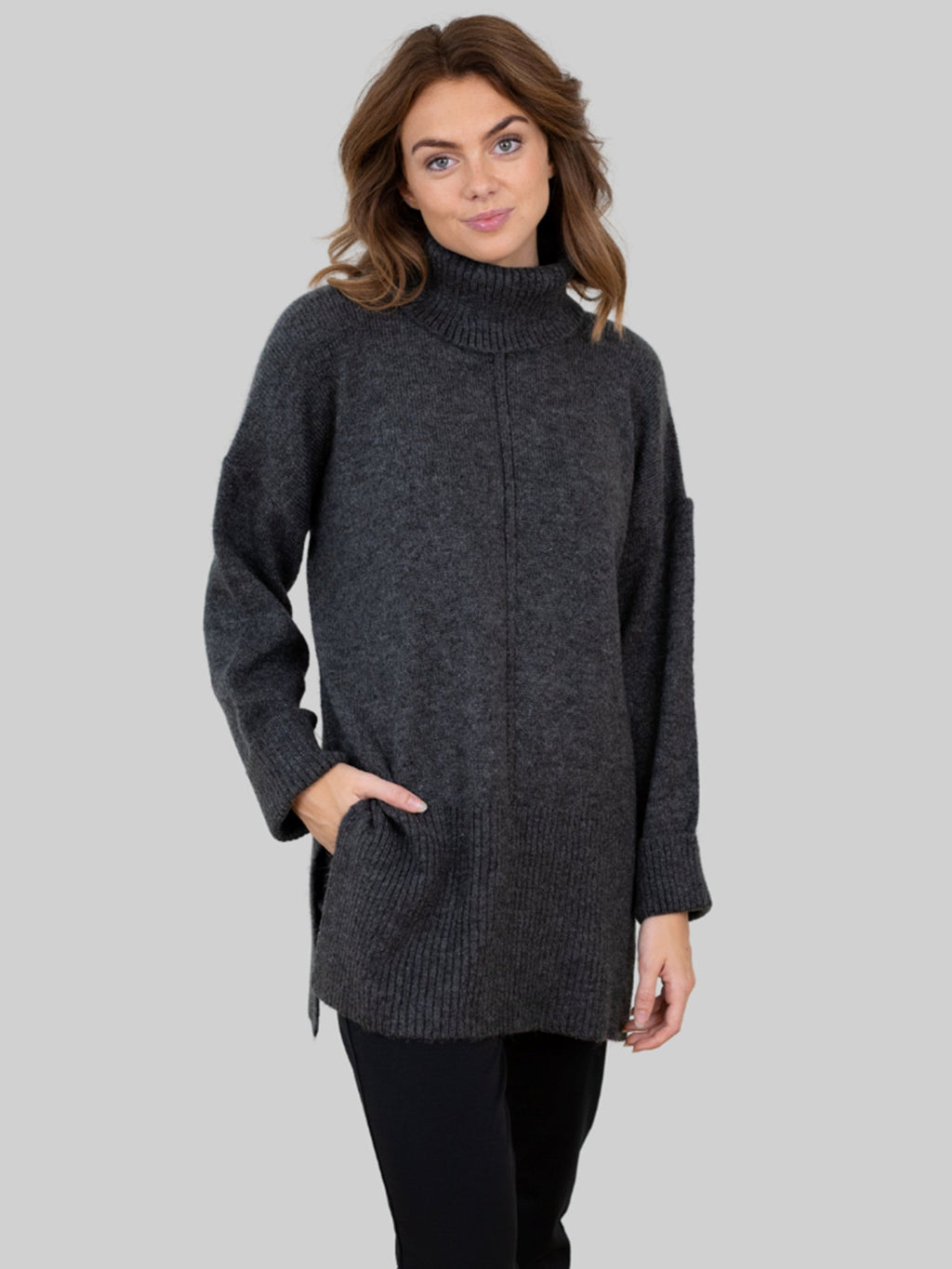 Tatiana Roll Neck Pullover - Dark Gray